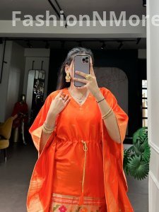 Jacquard Paithani Kaftan | Zari Weaving Work | Stitched | Free Size