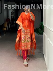 Jacquard Paithani Kaftan | Zari Weaving Work | Stitched | Free Size
