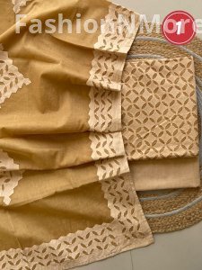 Rajasthani Handwork Appliqué Cotton Suit Material | Organdy Dupatta | Pastel Collection
