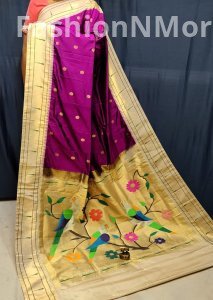 Muniya Border Pure Silk Paithani Saree – Powerloom Made