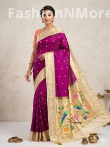 Muniya Border Pure Silk Paithani Saree – Powerloom Made